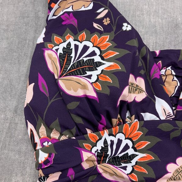 Lands End Swim Suit 4P Purple Floral‎ 1pc Ruched Padded Bra Nylon Spandex NWT - Picture 2 of 9